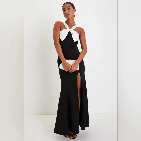Lulus Luxurious Outlook Black and White Bow Mermaid Maxi Dress Party Prom - Picture 3 of 12